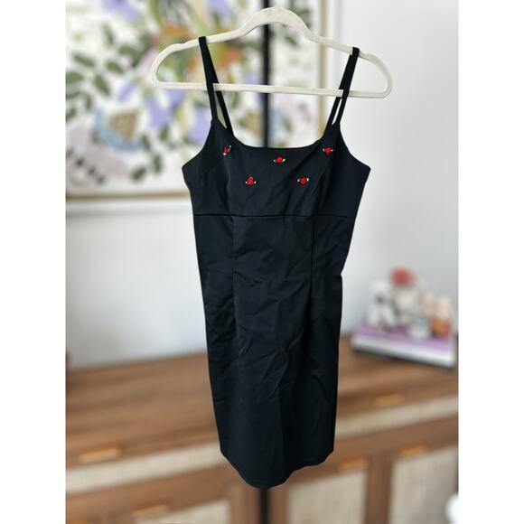 Vintage California Concepts Black Mini Dress with Embroidered Roses Size Small - Picture 14 of 14